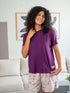 Women summer pajama set Purple Tee + Minimal floral vine shorts